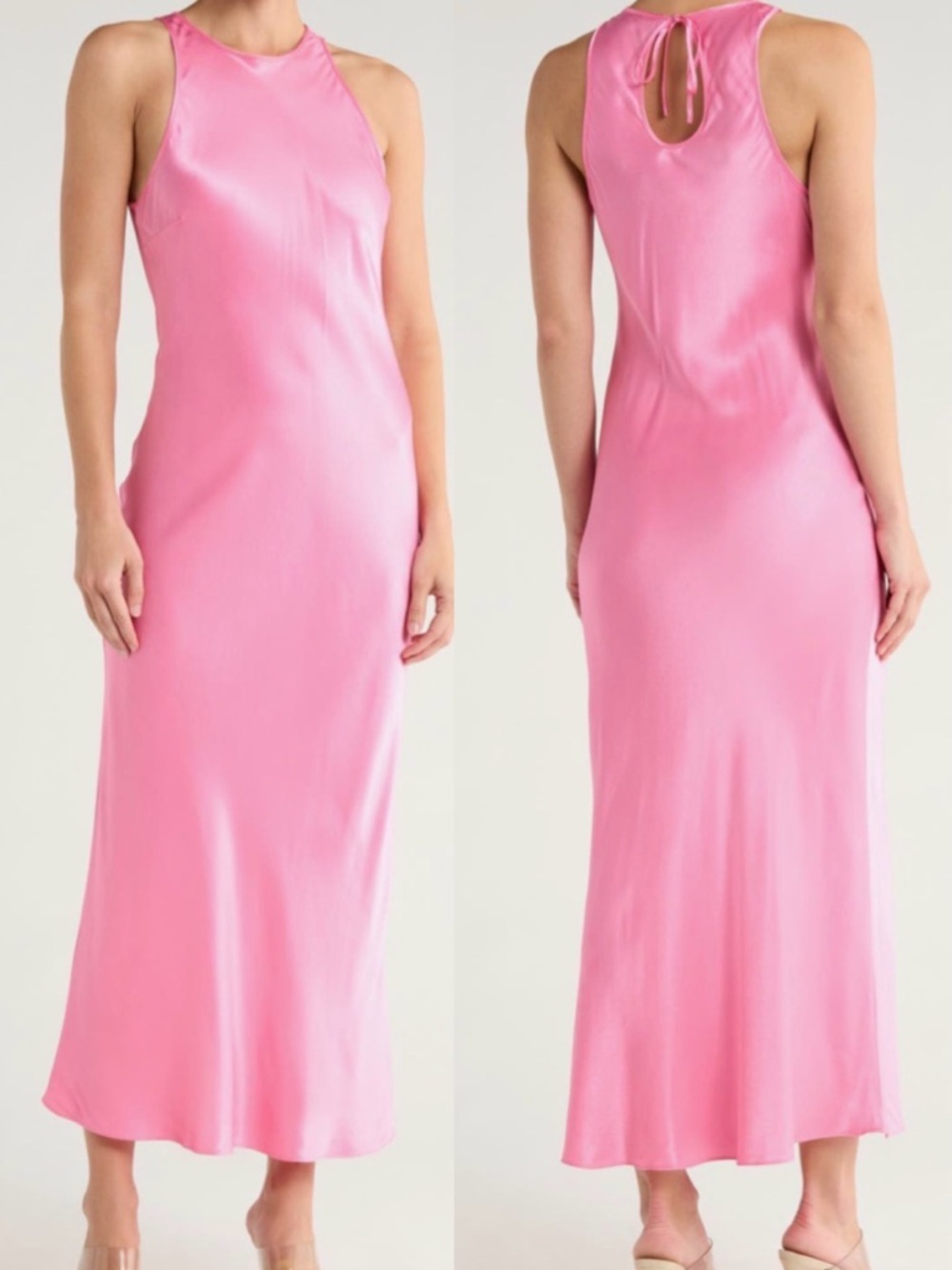 NWT Rails Solene Pink Satin Maxi Dress Keyhole Back Sz XS